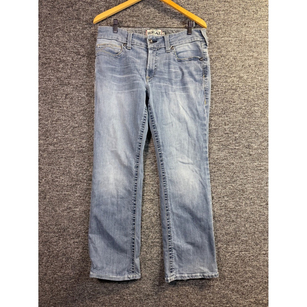 Ariat REAL Denim Womens 32R Light Wash Bootcut Jeans Embroidered Distressed